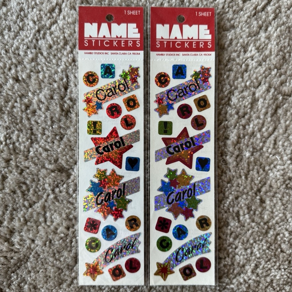 Vintage Hambly Studios Prismatic Name Stickers Carol Rainbow Foil Sealed Pair